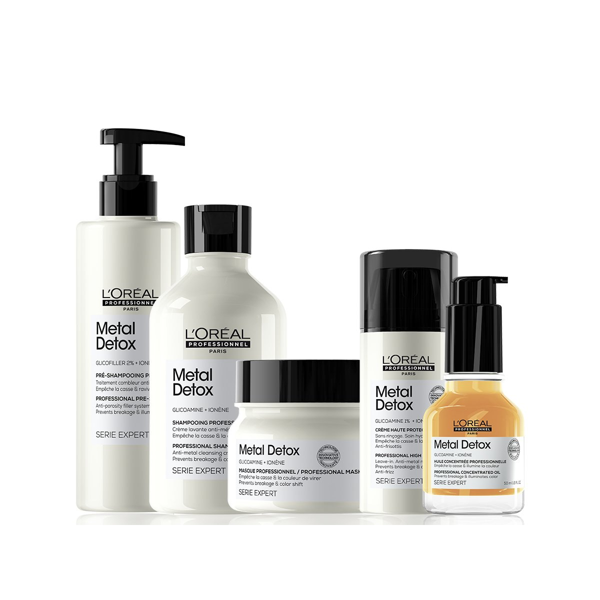 Kit Metal Detox Shampoo 300ML, Mascarilla 250ML, Mascarilla sin Enjuague 100ML, Tratamiento Pre-Shampoo 250ML y Serum 50ML