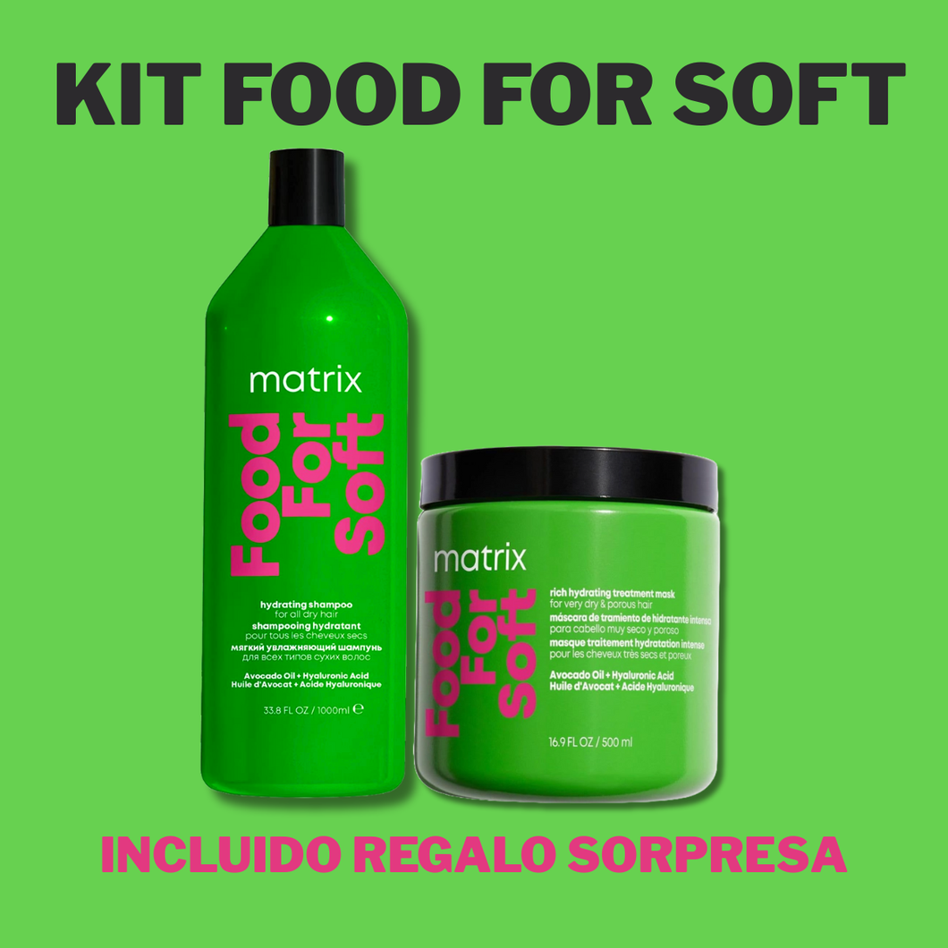 Kit Matrix Food For Soft, Champú 1L y Mascarilla 500ml, para Cabello Seco+Regalo Sorpresa