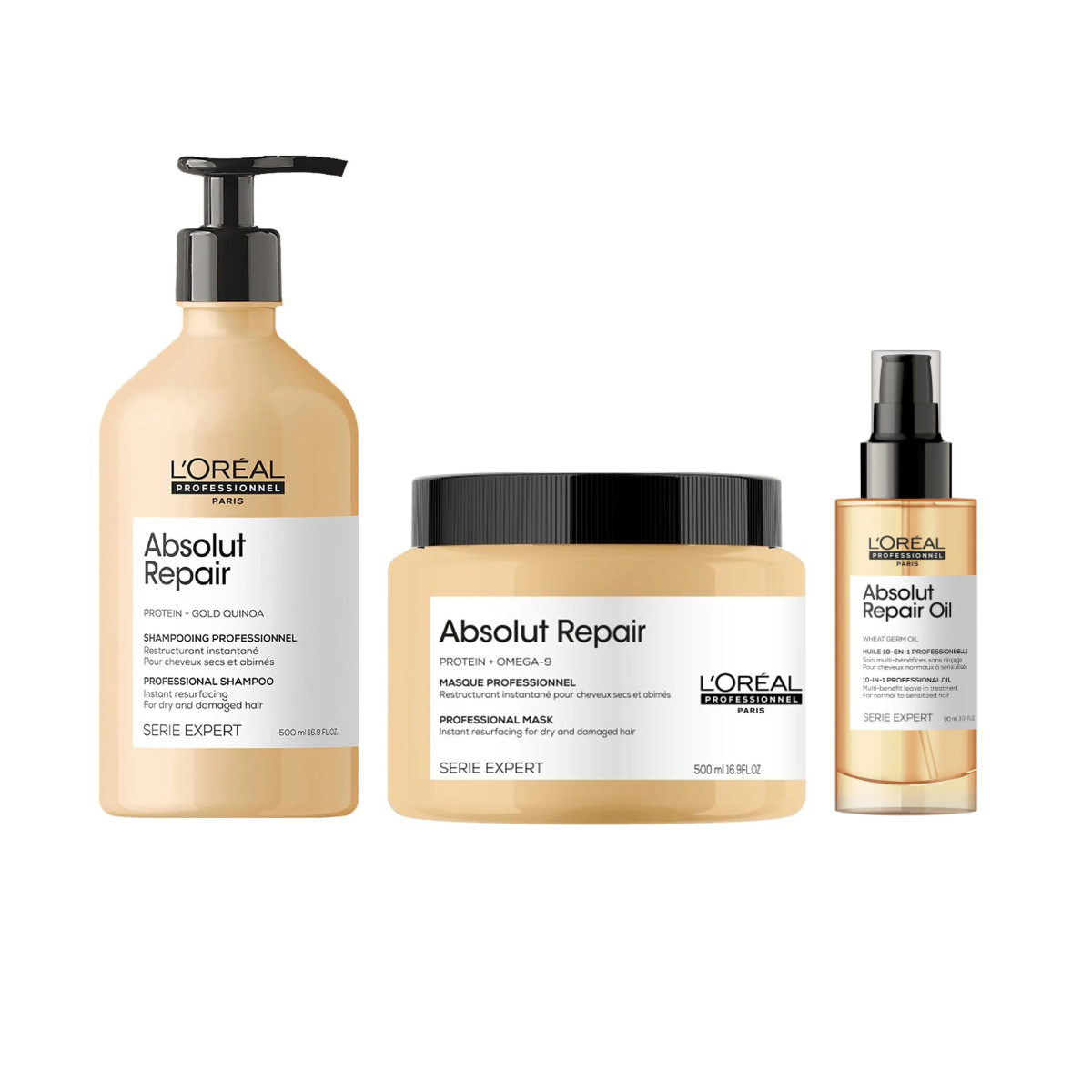 Kit Absolut Repair - Shampoo 500ML, Mascarilla 500ML y Sérum 90ML