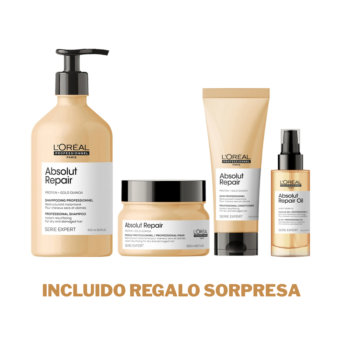 Kit absolut Repair - Shampoo 500ML, Acondicionador 200ML, Mascarilla 250ML y Sérum 90ML