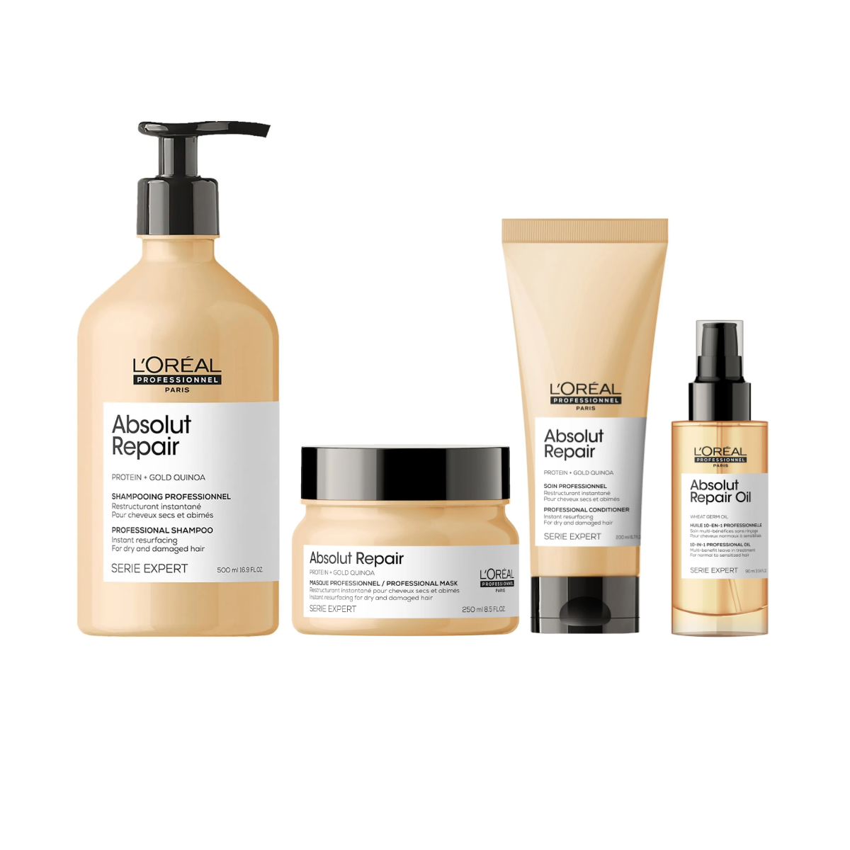 Kit absolut Repair - Shampoo 500ML, Acondicionador 200ML, Mascarilla 250ML y Sérum 90ML