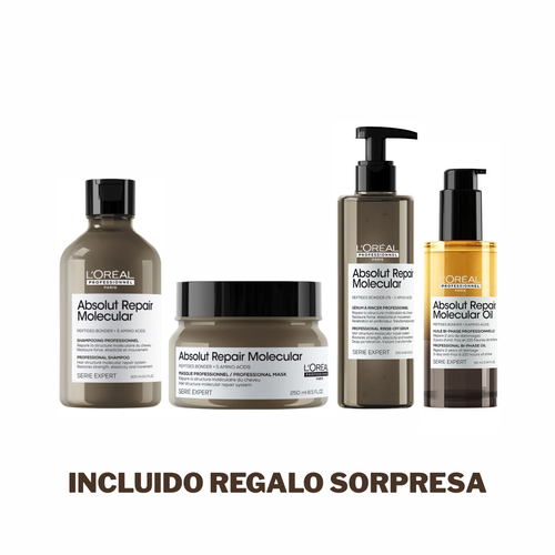 Absolut Repair Molecular Kit Shampoo 300ML, Mascarilla 250ML, Serum Con Enjuague 250ML y Aceite Bifásico 90ML