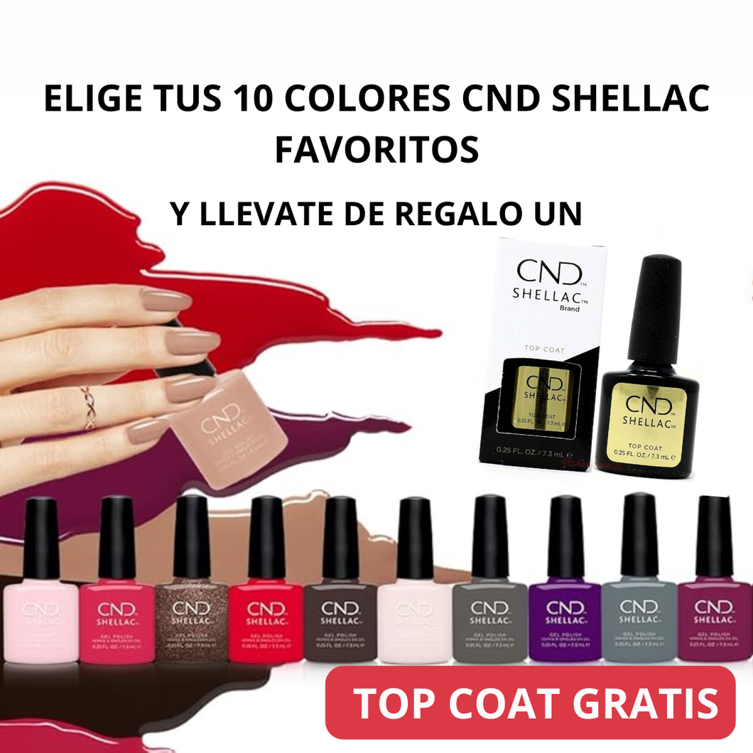 Kit Esmaltes CND Shellac – 10 Colores a Elegir + Top Coat Original de Regalo